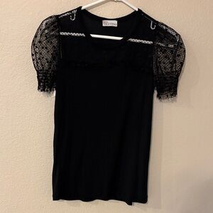Valentino Black Lace Puff Sleeve Top
